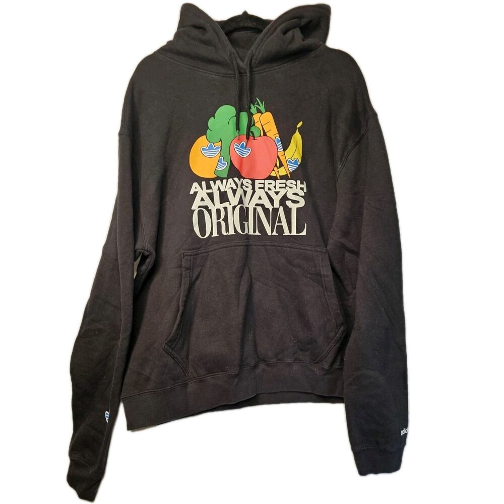 adidas Always Fresh Always Original Black Fleece Pullover Hoodie Graphic L
